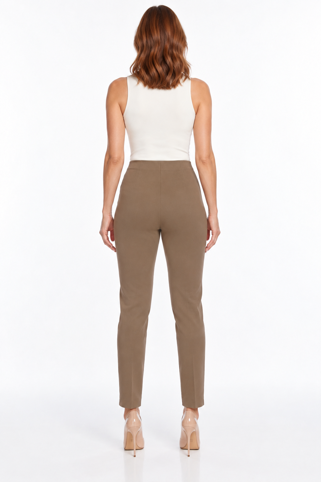 LIOR Women's Taupe 28" Inseam Tapered Ankle Pant In Ponte - "Sasha"