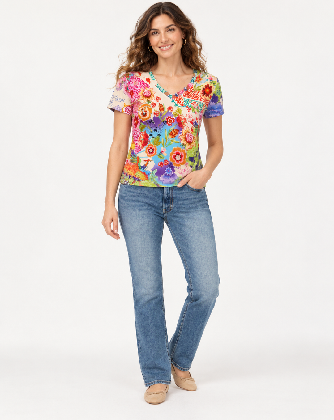 Johnny Was - The Janie Favorite Short Sleeve V‑Neck Tee Final Sale Item