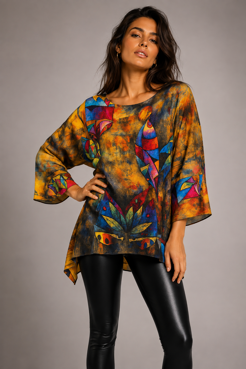 Lior Clothing - Lior One Size Fits All Abstract Fish Print Tunic Top Women's