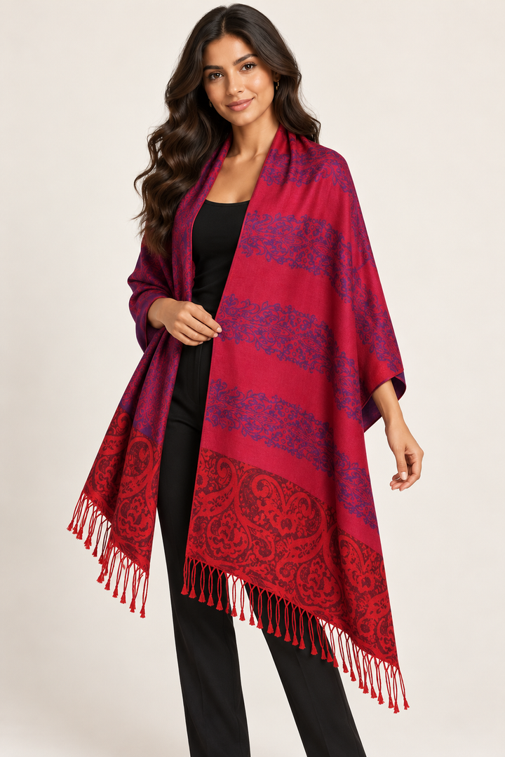 Ruby & Plum Reversible Paisley Pashmina
