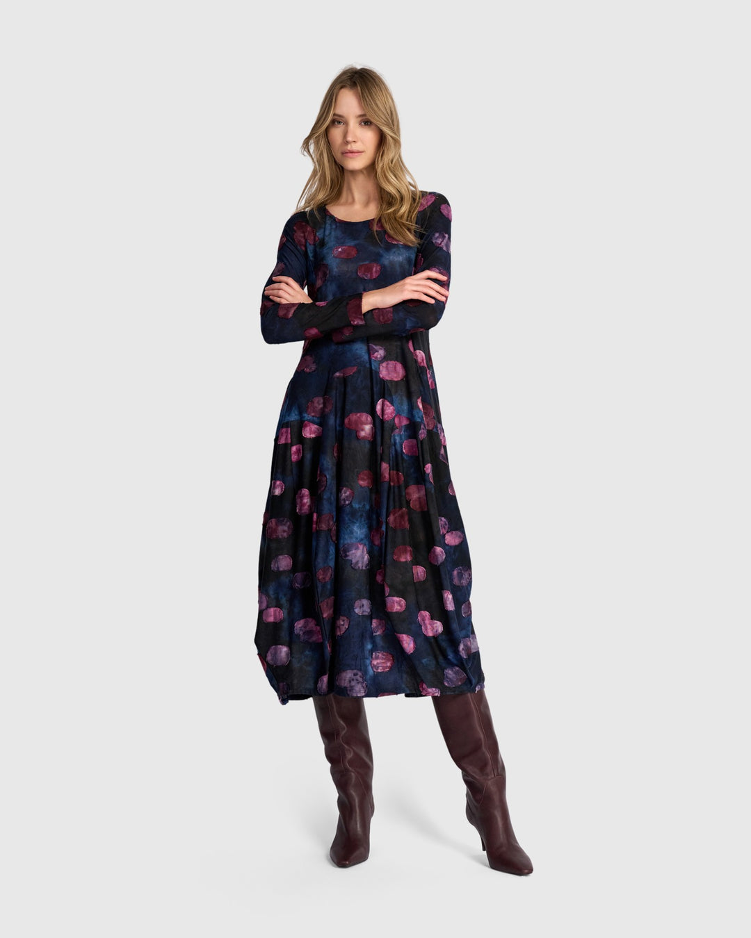 Alembika Dresses - Calliope Crew Cocoon Dress, Midnight/Wine
