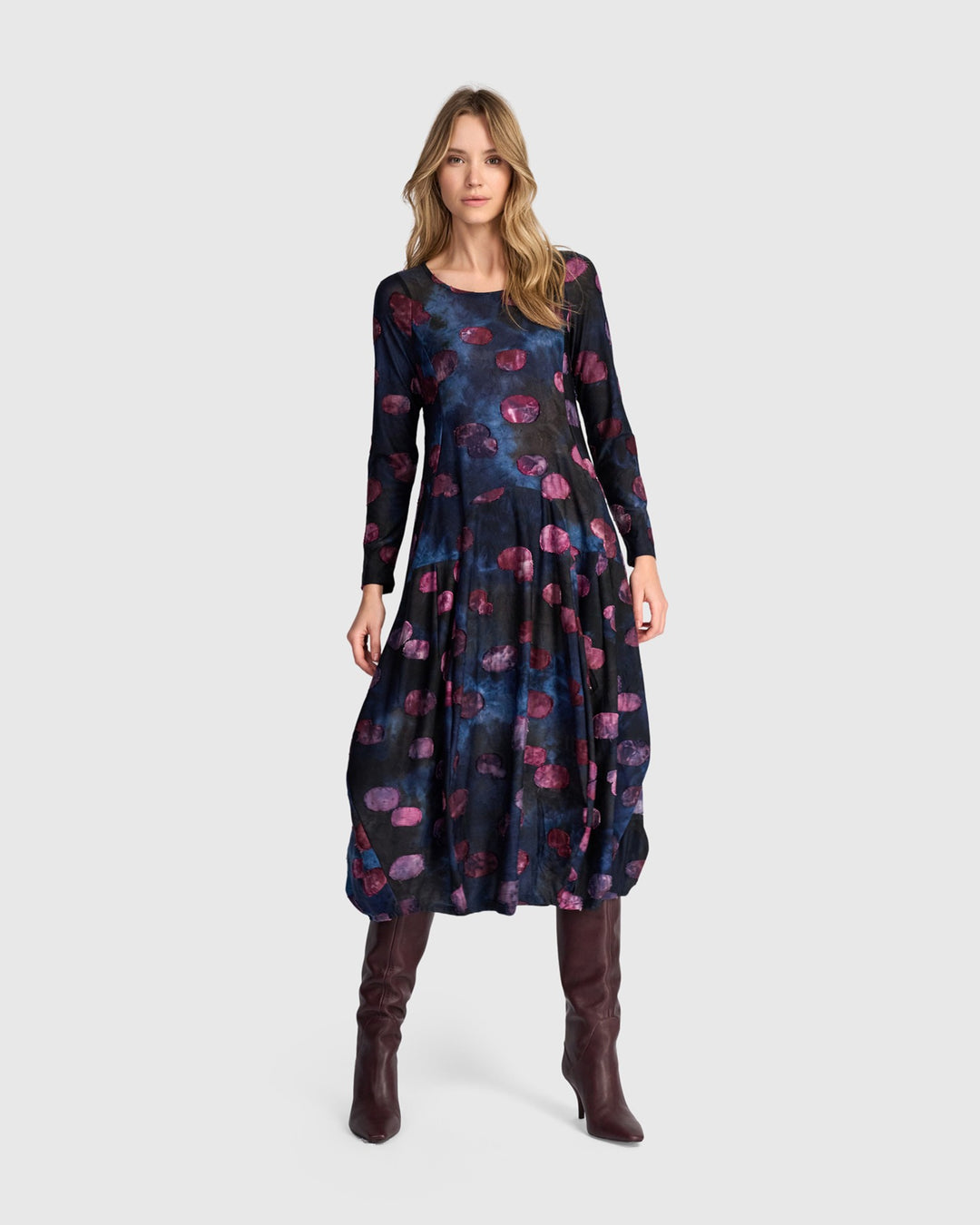 Alembika Dresses - Calliope Crew Cocoon Dress, Midnight/Wine