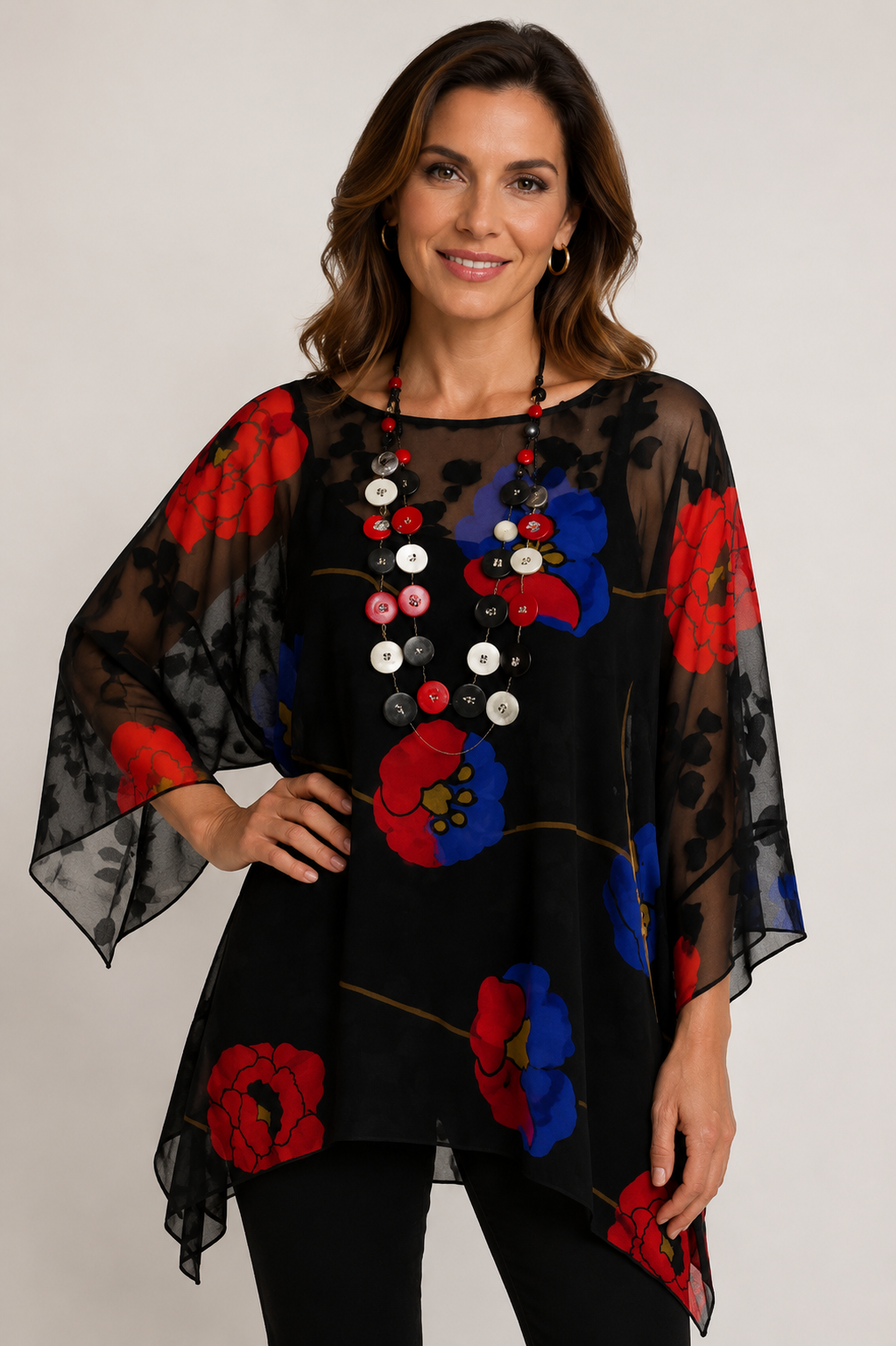 Lior Clothing - Midnight Floral Elegant Sheer Blouse One Size Fits All | LIOR