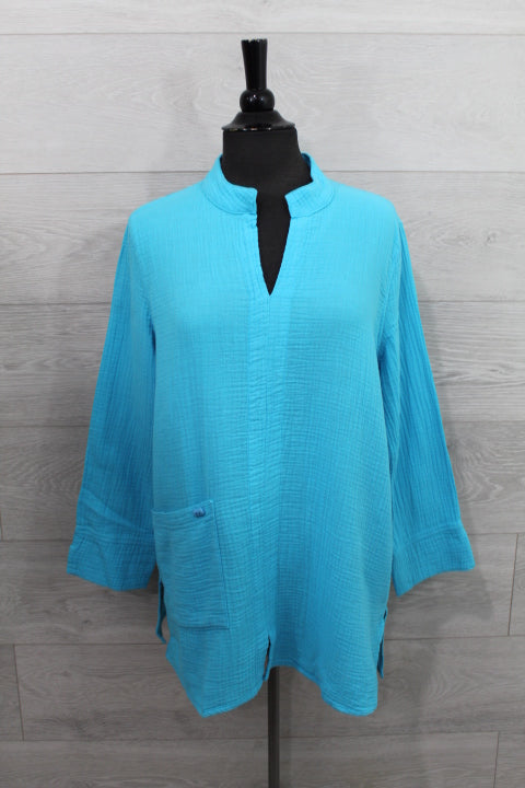Focus Clothing - Split Neck Mandarin Pocket Tunic