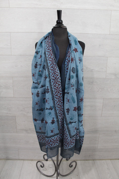 Sea Animal Scarf - Blue