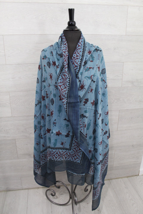 Sea Animal Scarf - Blue
