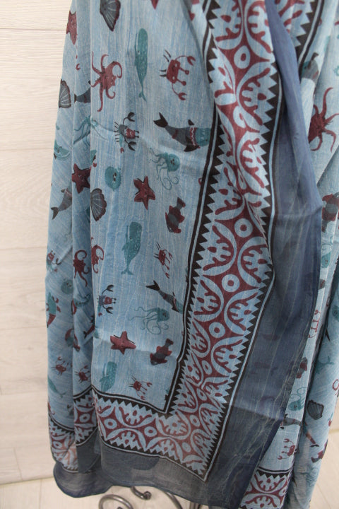 Sea Animal Scarf - Blue