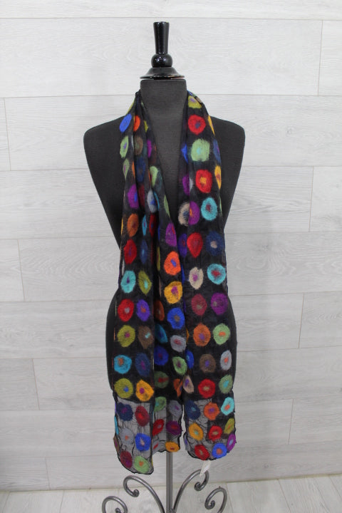 Black Multi Color Polkadot Wool Scarf