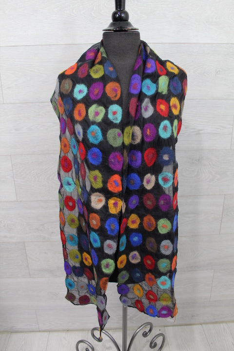 Black Multi Color Polkadot Wool Scarf