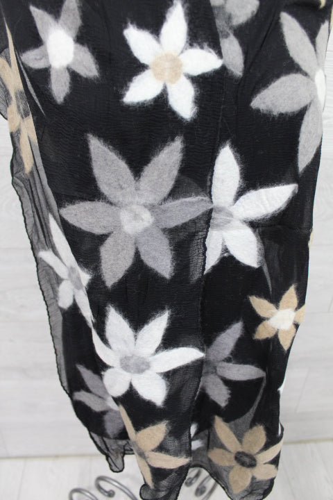 Black Multi Color Flower Wool Scarf