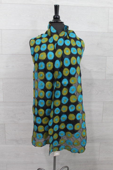 Green Blue Multi Color Polkadot Wool Scarf