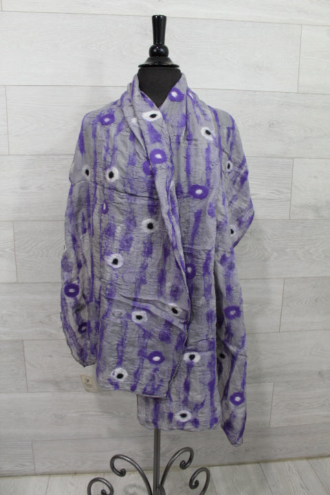 Grey and Purple Wool Scarf with polkadots