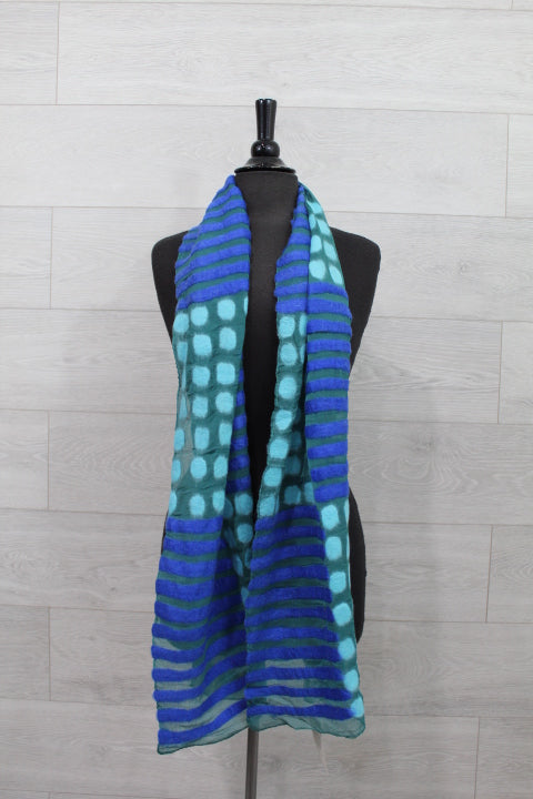 Blue Stripes and Polkadot Wool Scarf