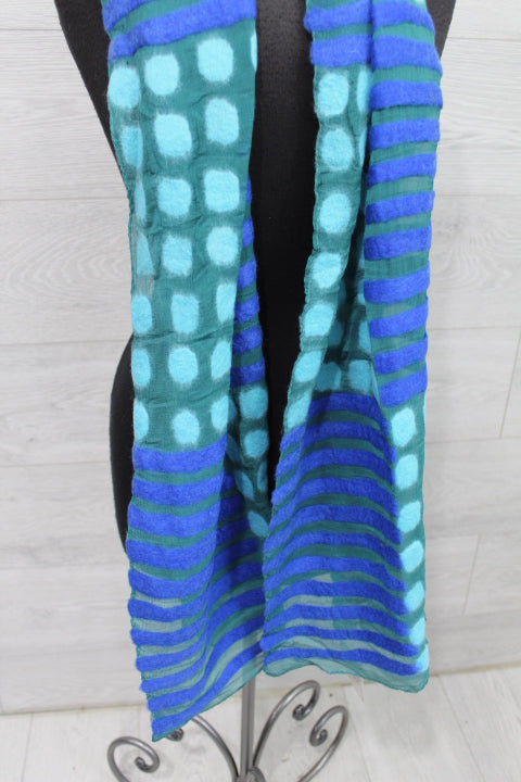 Blue Stripes and Polkadot Wool Scarf