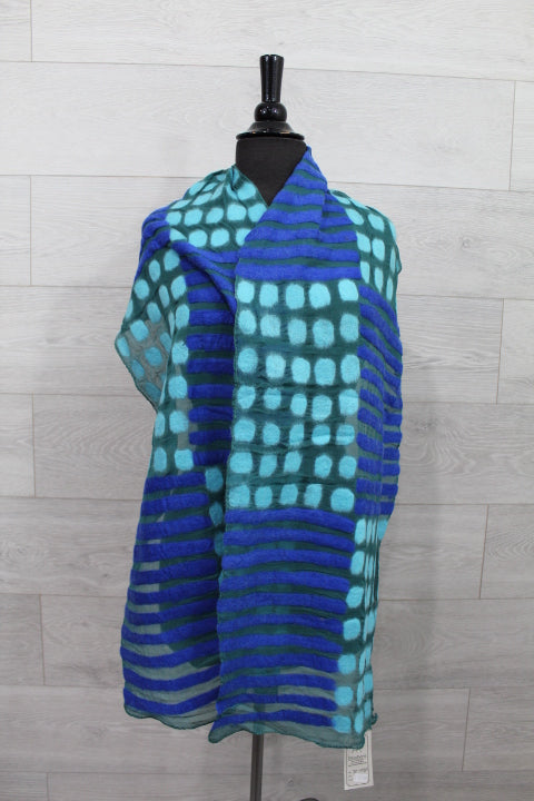 Blue Stripes and Polkadot Wool Scarf