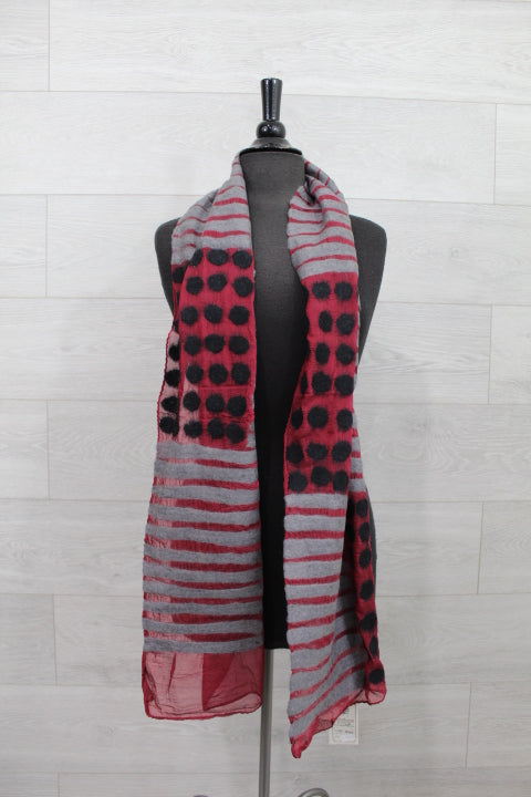 Black and Grey Stripes and Polkadot Wool Scarf
