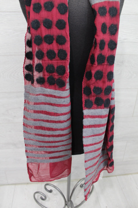 Black and Grey Stripes and Polkadot Wool Scarf
