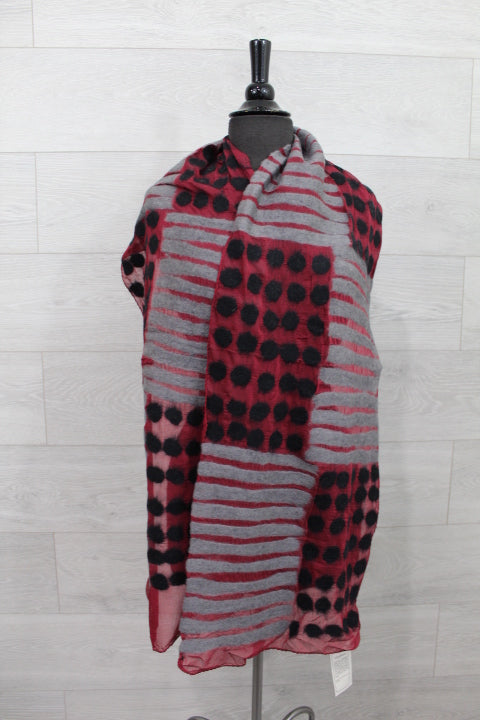 Black and Grey Stripes and Polkadot Wool Scarf