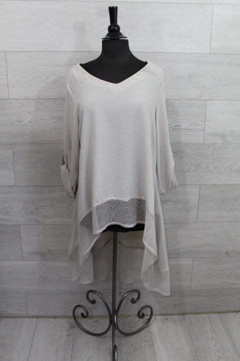 Joseph Ribkoff - Gauze and Mesh High Low Flare Top FINAL SALE ITEM