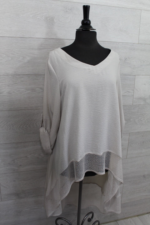 Joseph Ribkoff - Gauze and Mesh High Low Flare Top FINAL SALE ITEM