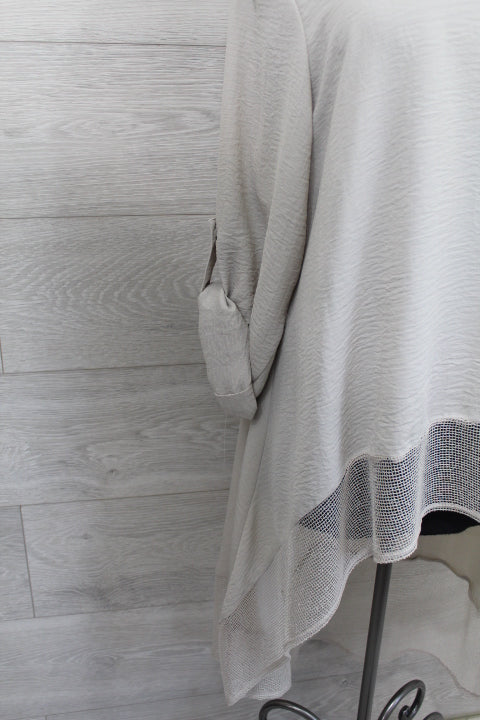 Joseph Ribkoff - Gauze and Mesh High Low Flare Top FINAL SALE ITEM