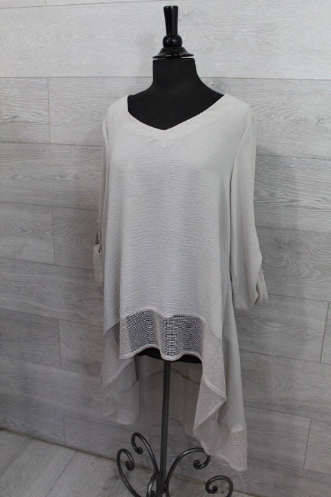 Joseph Ribkoff - Gauze and Mesh High Low Flare Top FINAL SALE ITEM