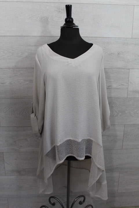 Joseph Ribkoff - Gauze and Mesh High Low Flare Top FINAL SALE ITEM