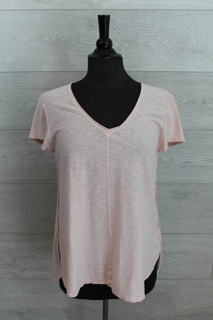 Cut Loose Light Weight Linen Cotton Jersey -  S/S V-Neck Top FINAL SALE PRICE