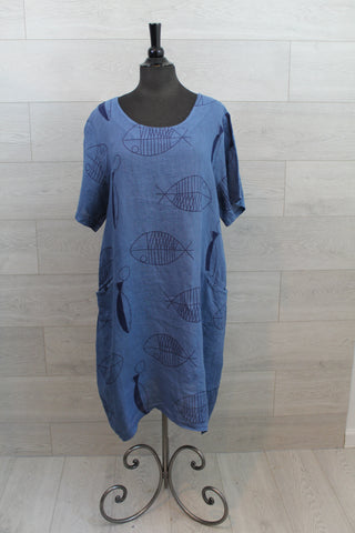 Made In Italy - Fish print s/s Dress - FINAL SALE ITEM