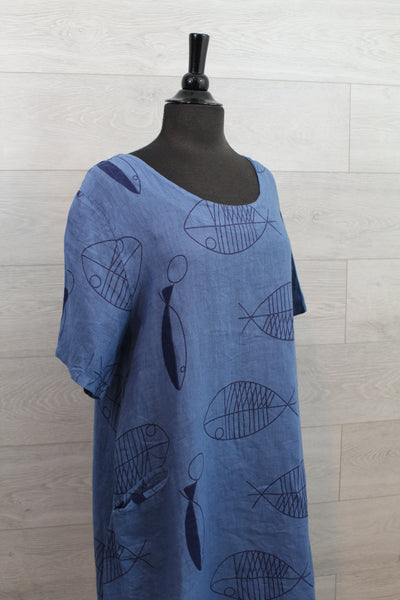 Made In Italy - Fish print s/s Dress - FINAL SALE ITEM