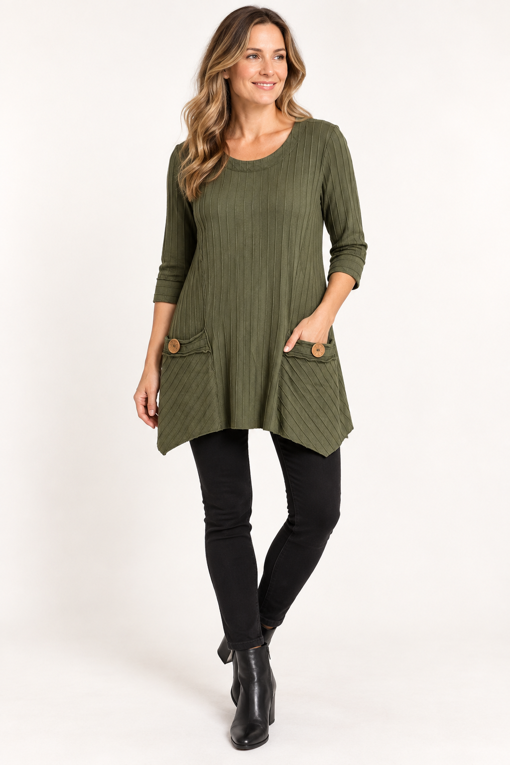 Focus Clothing - Textured Ribbed Button-Pocket Swing Tunic FINAL SALE ITEM