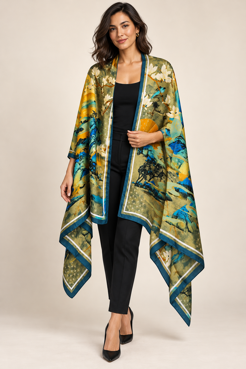 Magnolia Garden Silk-Feel Scarf & Pashmina Wrap