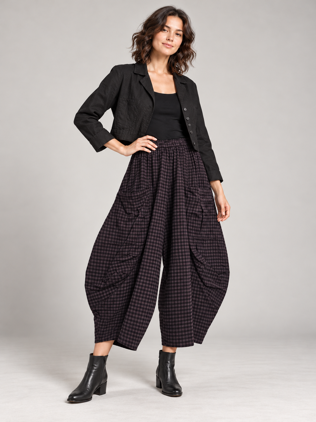 Geties By Eleven Stitch - Boho Check Cotton Double-Pocket Pants