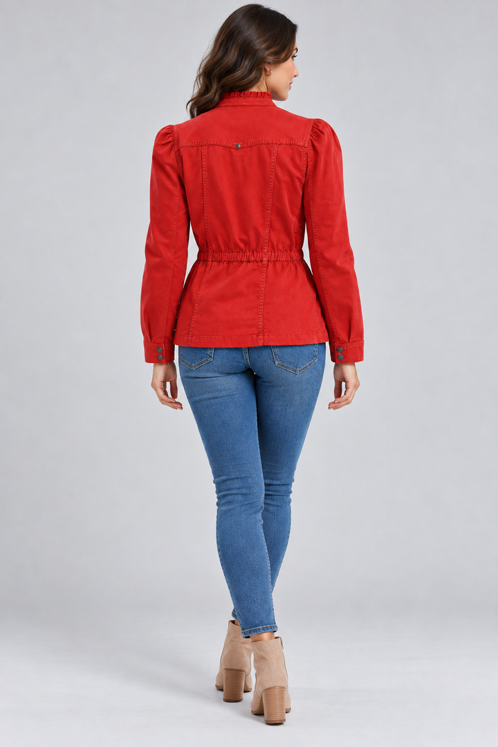 Liverpool Jeans - Puff Sleeve Trucker Jacket W/ Ruffle Collar
