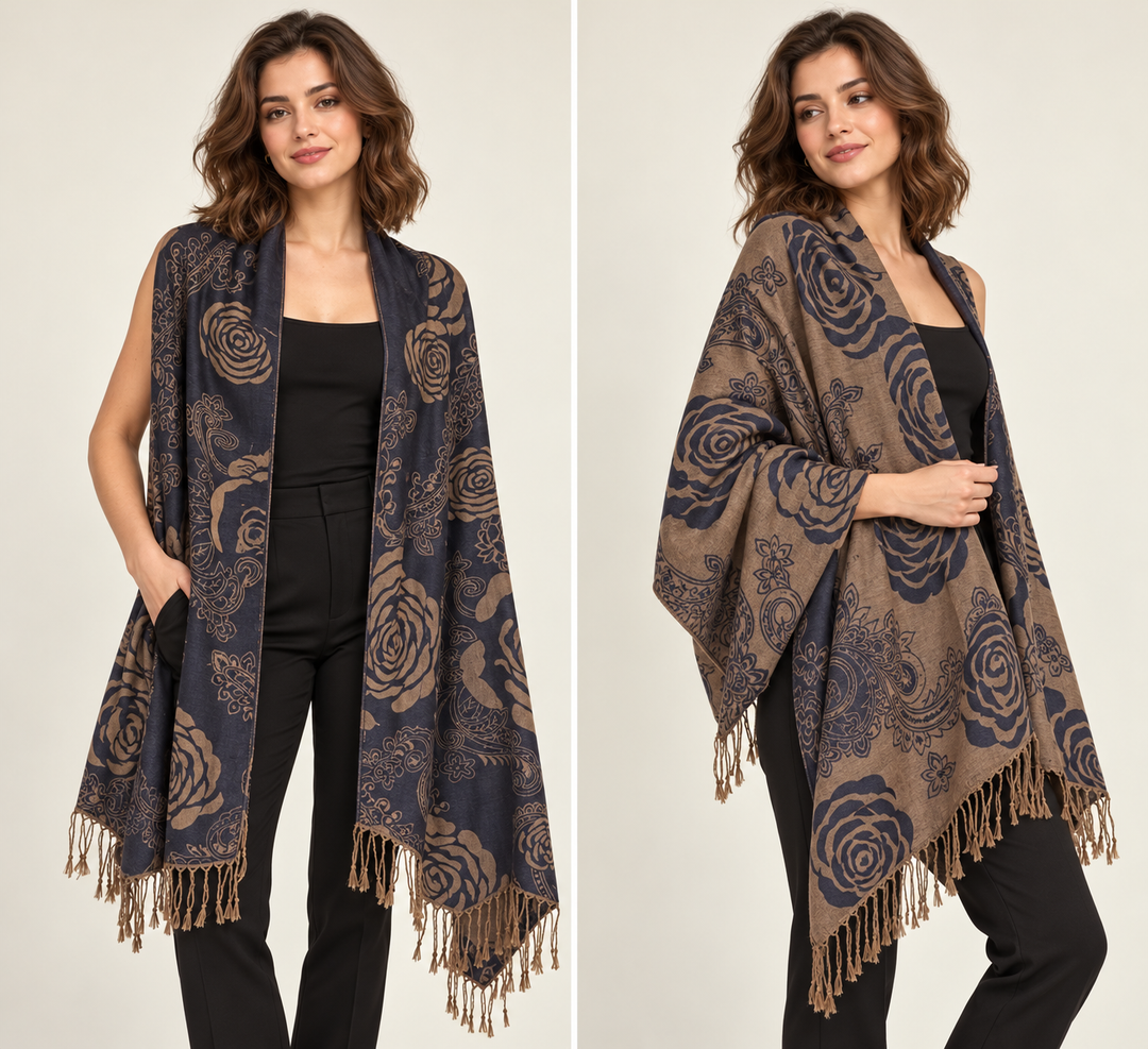 Mocha Rose Reversible Pashmina Wrap