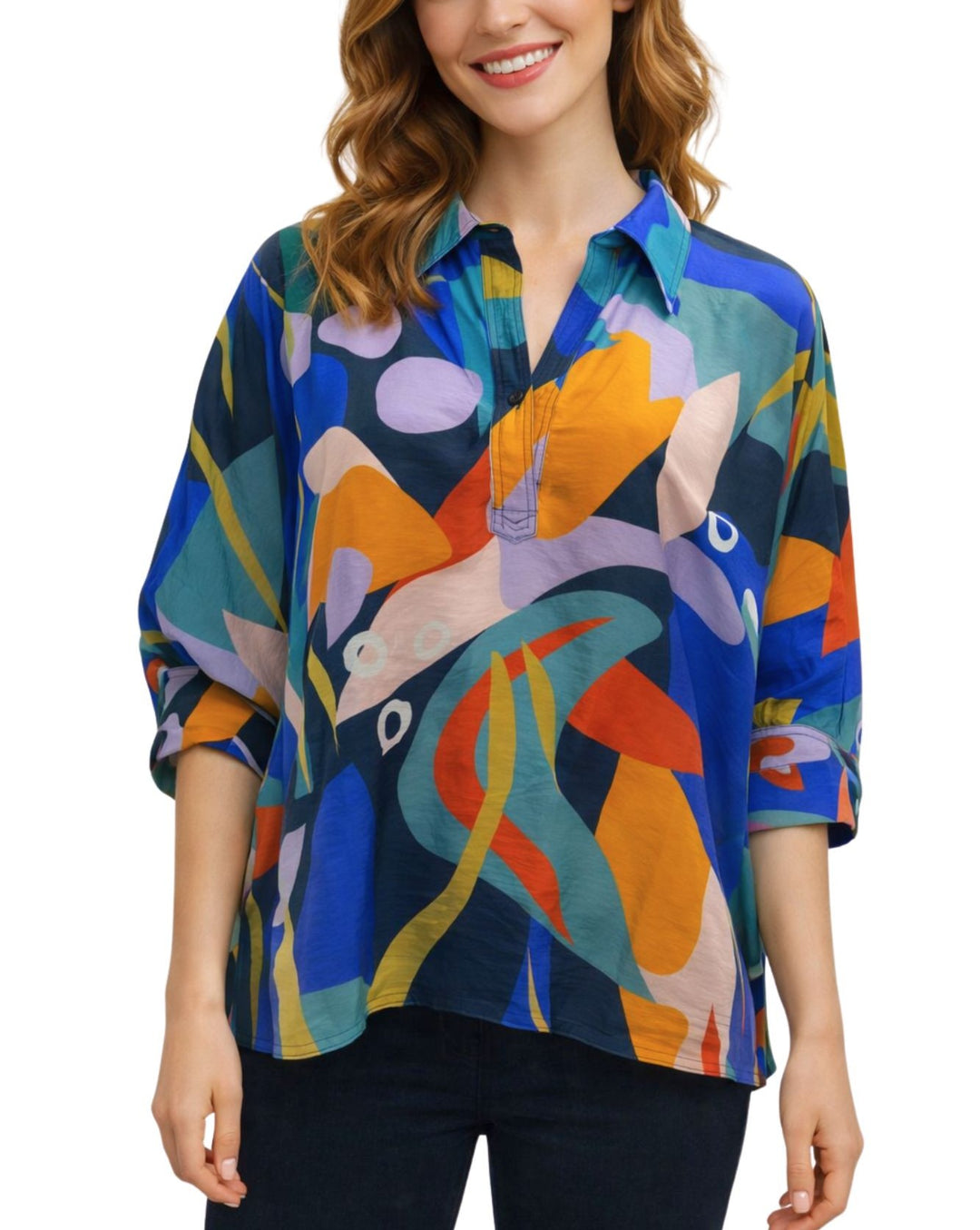 Lior Clothing - One Size Print Collar Pullover