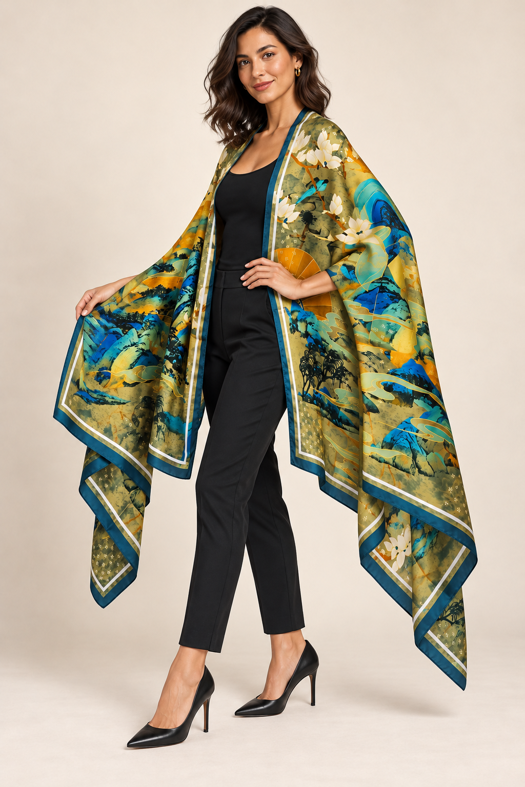 Magnolia Garden Silk-Feel Scarf & Pashmina Wrap