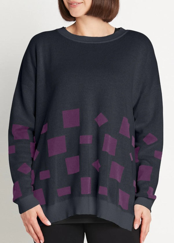 Planet By Lauren G - Pima Cotton Geometric Crewneck Sweater