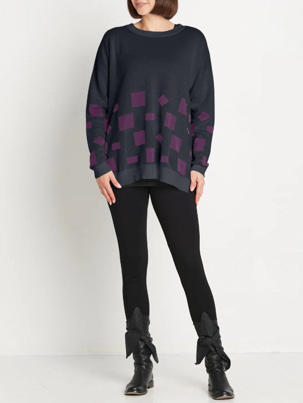 Planet By Lauren G - Pima Cotton Geometric Crewneck Sweater