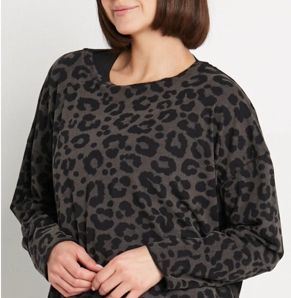 Planet By Lauren G - Pima Cotton Leopard Luxury Boxy Tee FINAL SALE ITEM