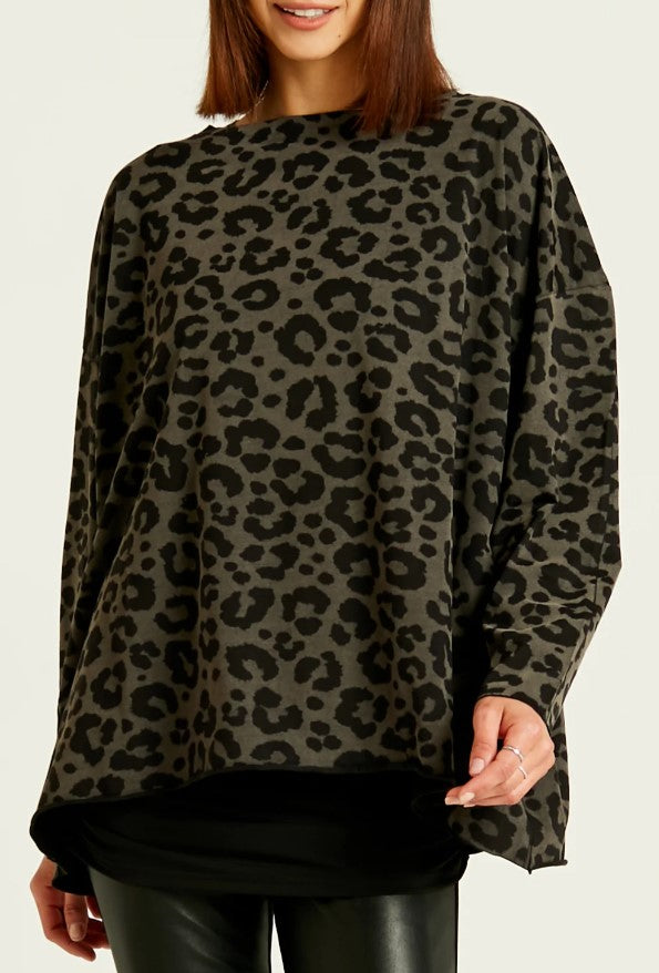 Planet By Lauren G - Pima Cotton Leopard Luxury Boxy Tee FINAL SALE ITEM