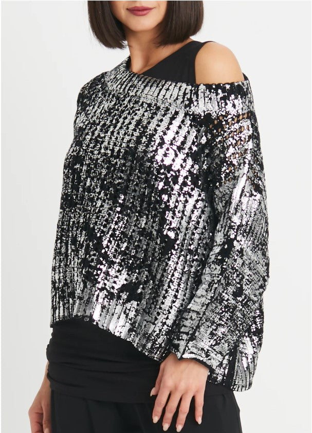 Planet By Lauren G - Cotton Metallic Crochet Boatneck Sweater