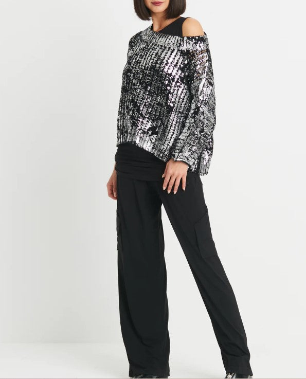 Planet By Lauren G - Cotton Metallic Crochet Boatneck Sweater