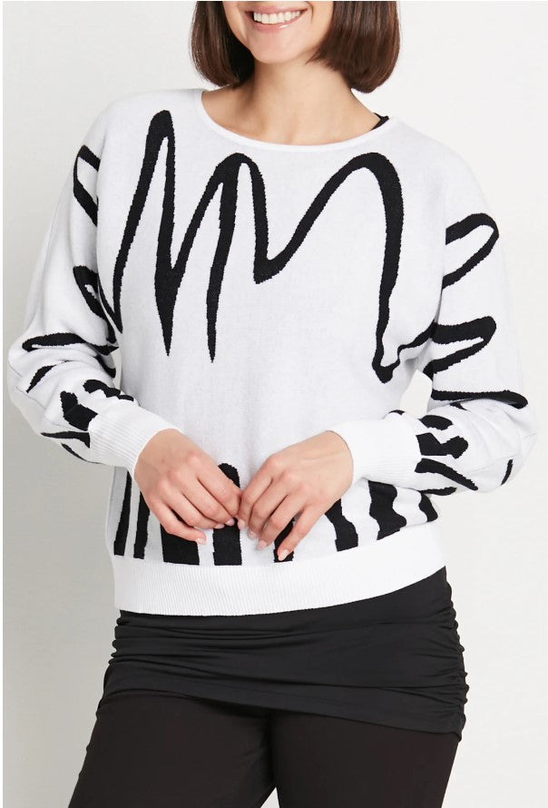 Planet By Lauren G - Pima Cotton Scribble Crewneck Sweater