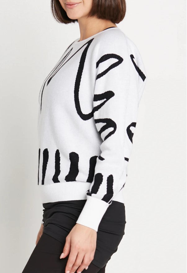 Planet By Lauren G - Pima Cotton Scribble Crewneck Sweater