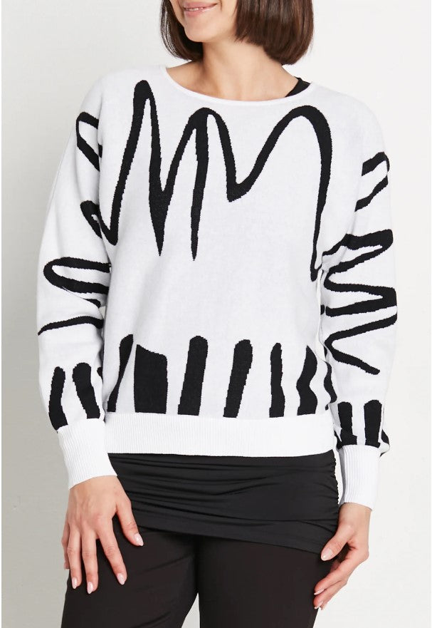 Planet By Lauren G - Pima Cotton Scribble Crewneck Sweater