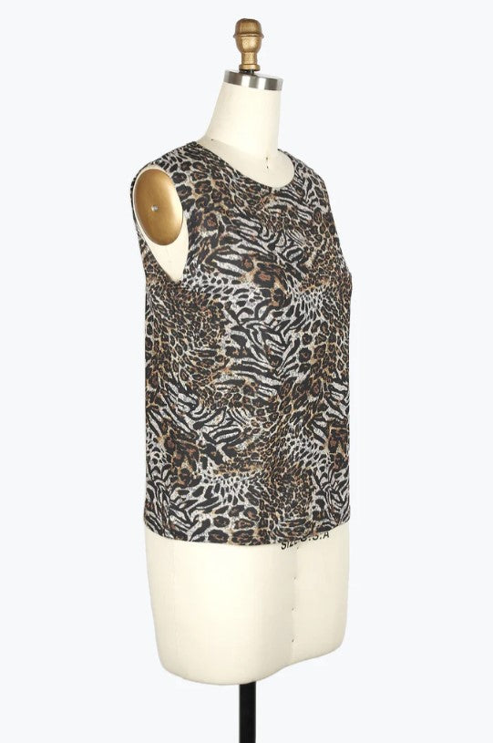 Damee Clothing - ANIMAL&LACE PRINT DENIM MESH TWIN SET