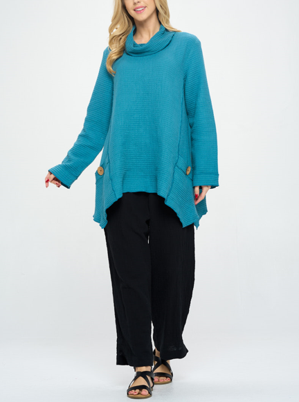 Focus Clothing - Feather Waffle Mock Neck Merrow Tunic FINAL SALE ITEM