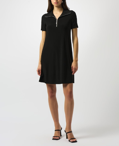 Joseph Ribkoff - Silky Knit Zipped Collar Trapeze Dress