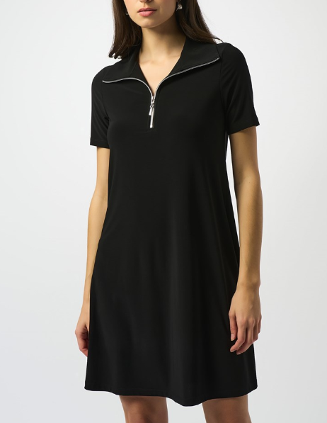 Joseph Ribkoff - Silky Knit Zipped Collar Trapeze Dress